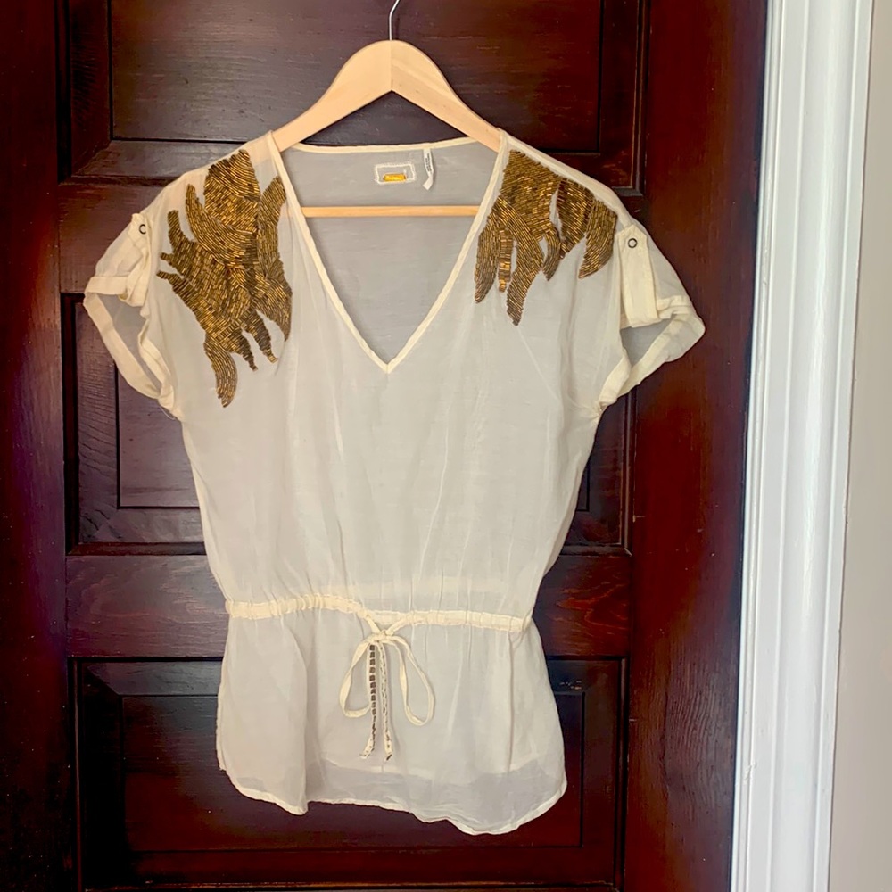 Guess Beaded Linen Top